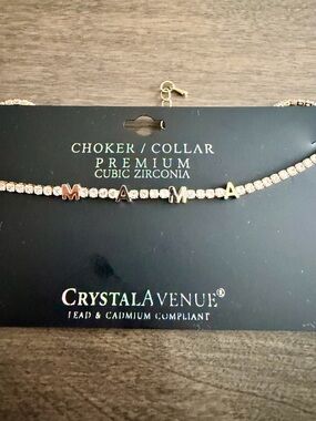 CrystalAvenue Gold Tone ‘MAMA' Cubic Zirconia Choker Necklace